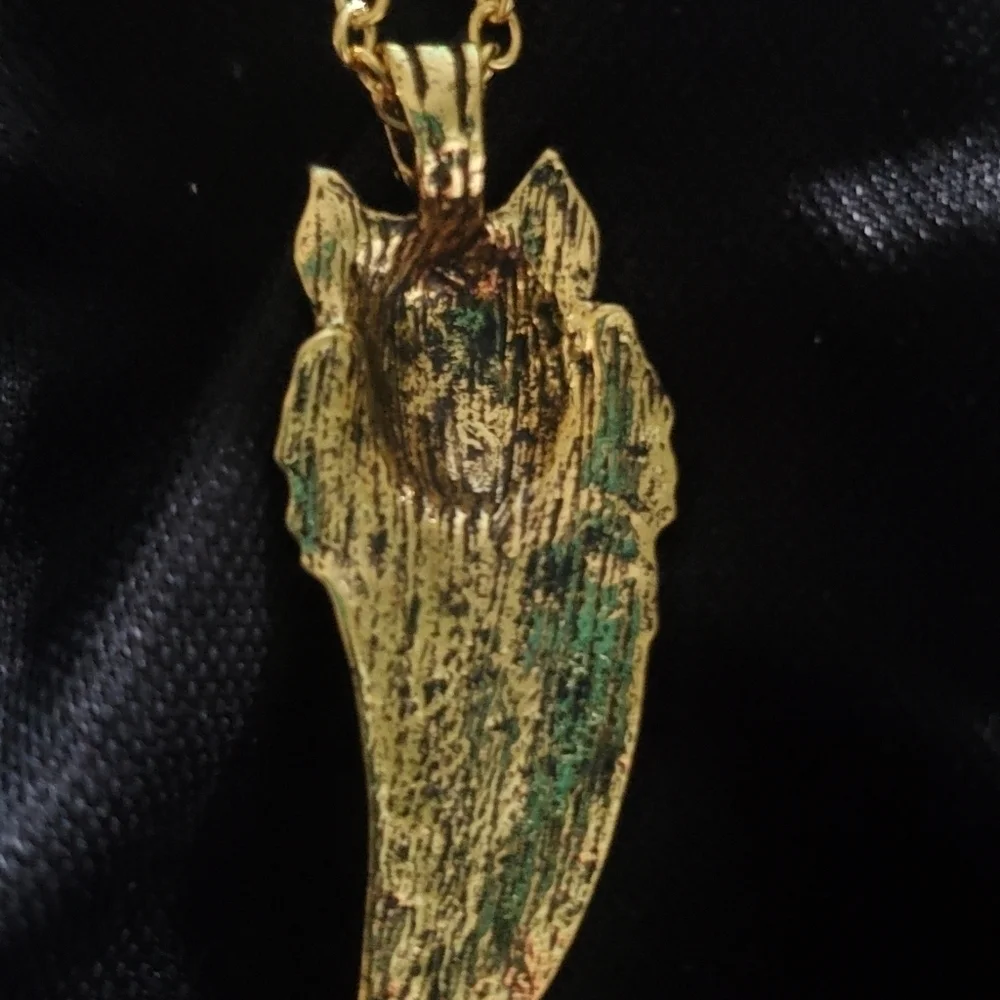 14K Gold Plated Stainless Steel Wolf Head Tooth Pendant Necklace